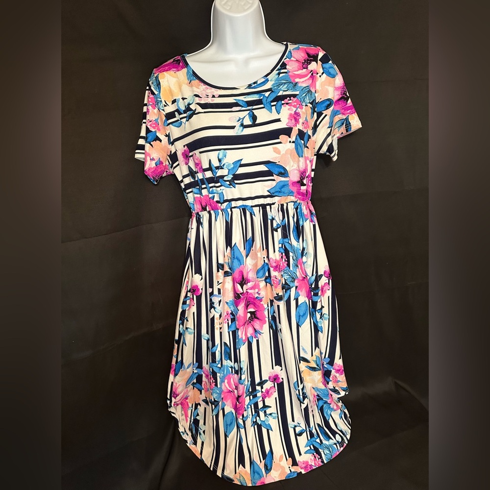 Floral Striped Dress with Pockets